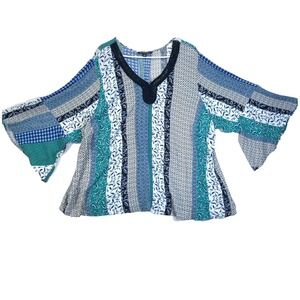 Flared Sleeve Patchwork Crochet Tunic Boho Zac & Rachel Hippie Top Women 3X Plus